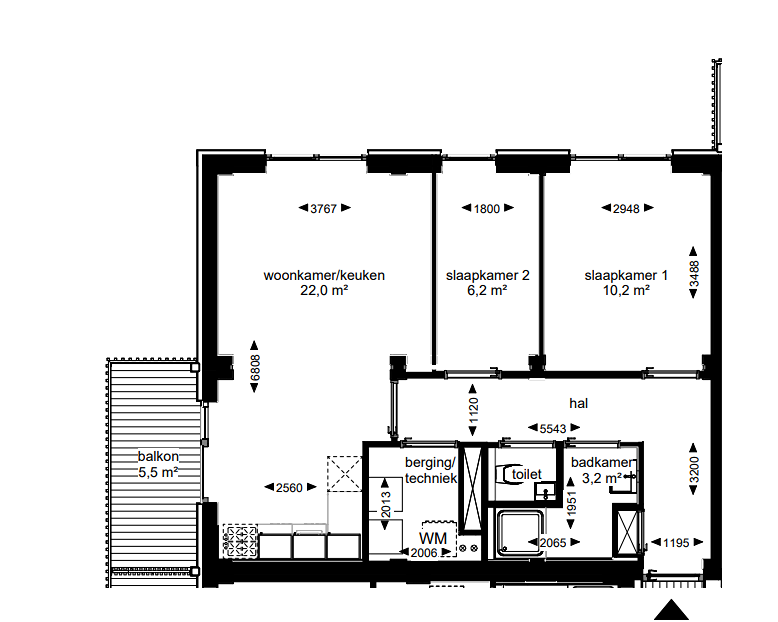 Project Paasteur 3 kamer app plattegrond